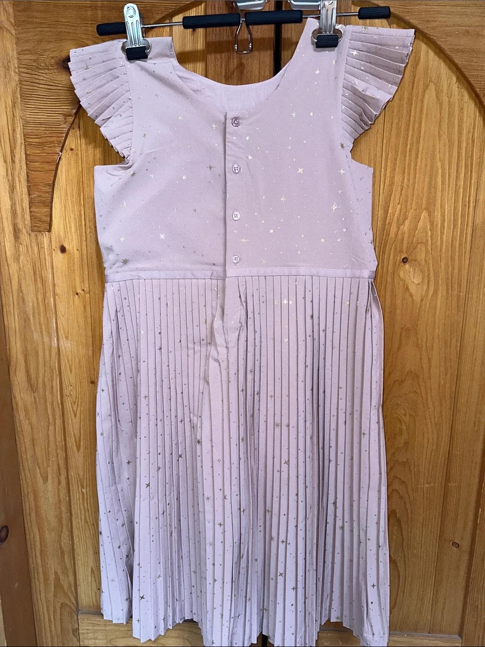 Hanna Andersson Light Pink Star-Print Pleated Party Dress